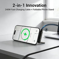 240W USB-C to USB-C Fast Charging Cable 1.5M with Foldable Phone Stand