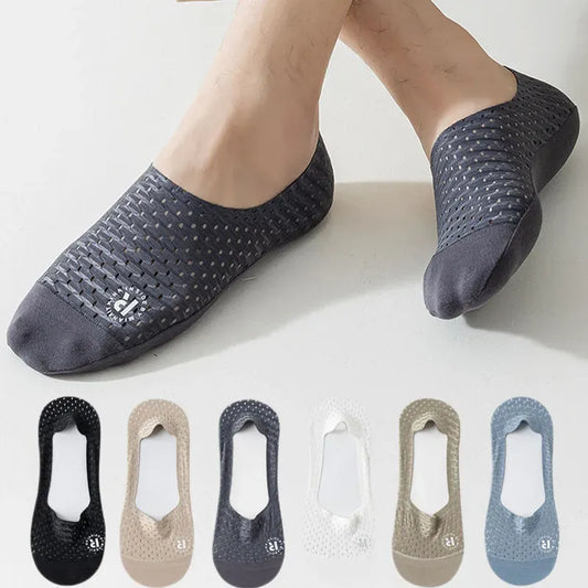 Men's 6-Pair Invisible No-Show Ice Silk Socks: Cool, Breathable, Non-Slip Comfort